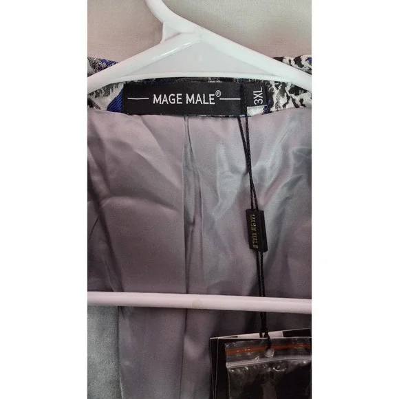 MAGE MALE 3XL - Men's Floral Blue Grey Blazer Single Button - Picture 8 of 9